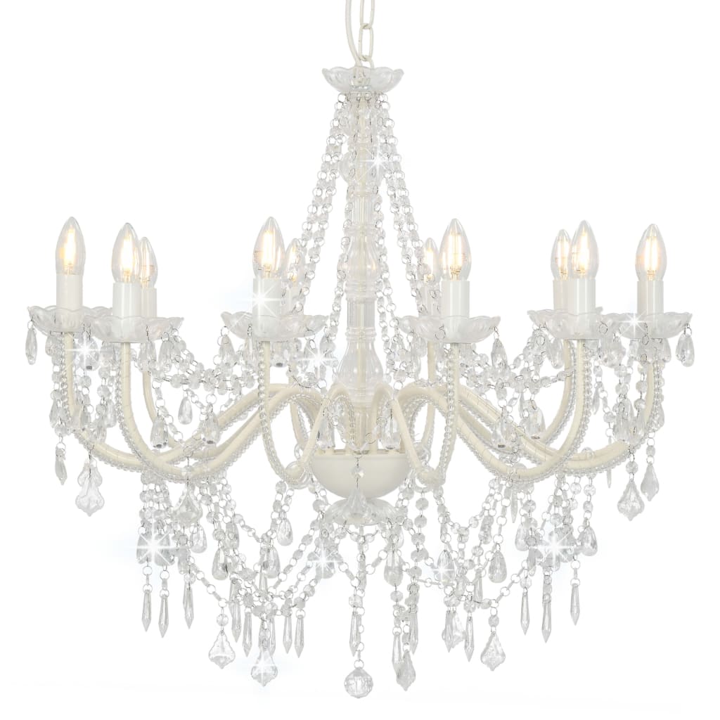 Lampadario Con Perline Bianco 12 Lampadine E14