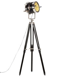 Lampada A Treppiede A Pavimento Nera In Legno Di Mango 171 cm