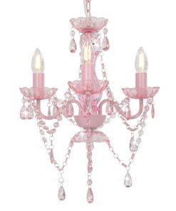 Lampadario Con Perline Rosa Tondo 3 E14