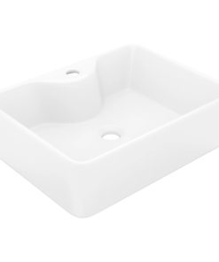Lavandino Bagno In Ceramica Bianca Quadrato Con Foro Per Rubinetto