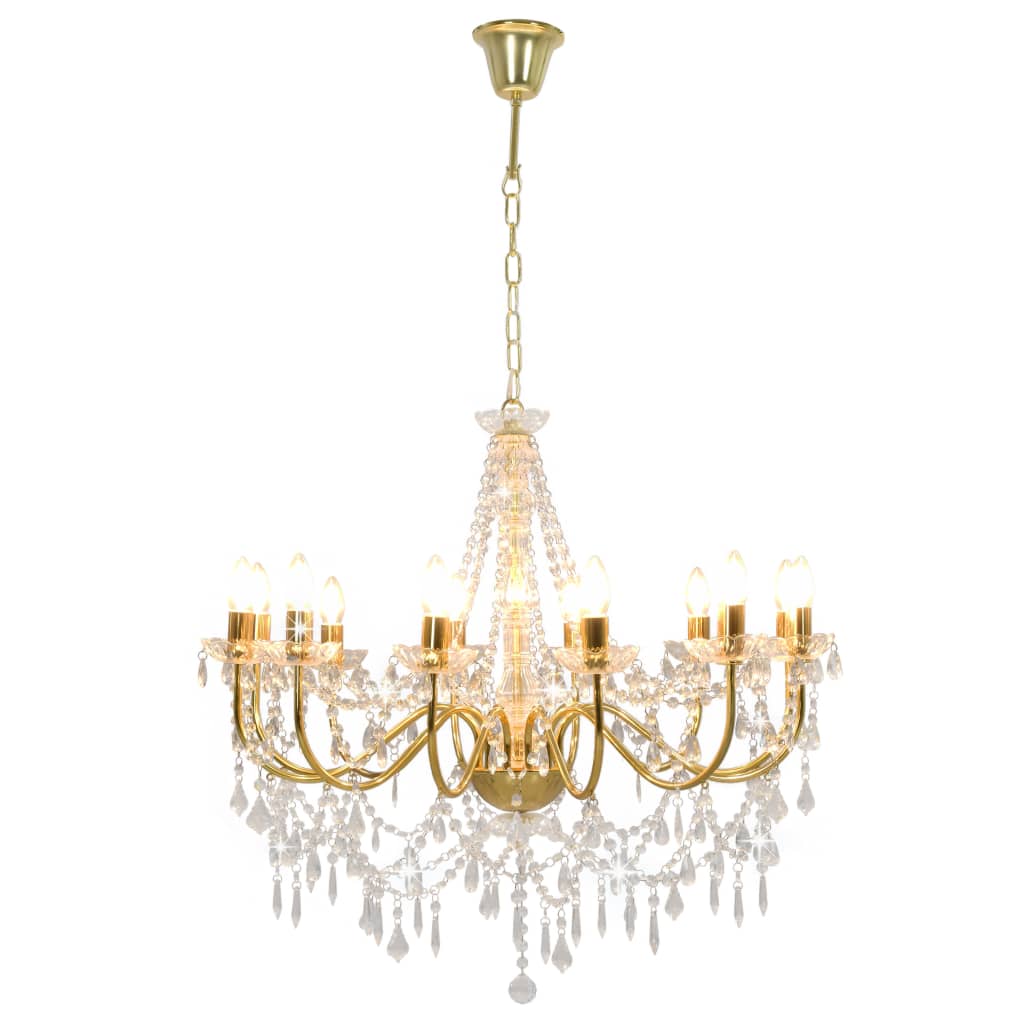 Lampadario Con Perline Dorato 12 Lampadine E14