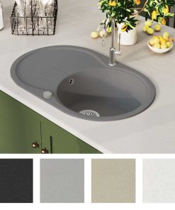 Lavello Da Cucina In Granito Vasca Singola Ovale Grigio