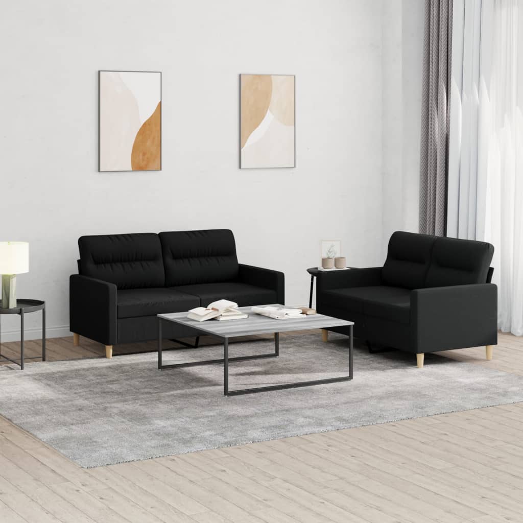 Set Di Divani 2 Pz Con Cuscini Nero In Tessuto