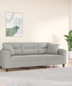 Divano A 3 Posti Con Cuscini Grigio Chiaro 180 Cm Microfibra