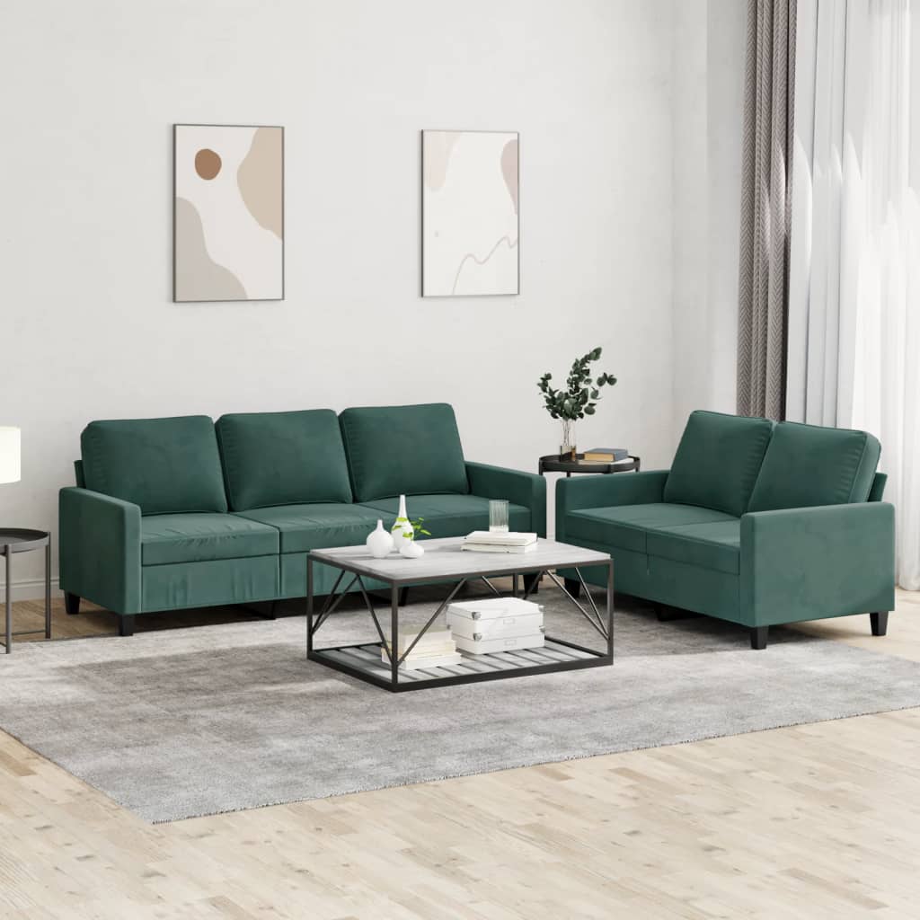 Set Di Divani 2 Pz Con Cuscini Verde Scuro In Velluto