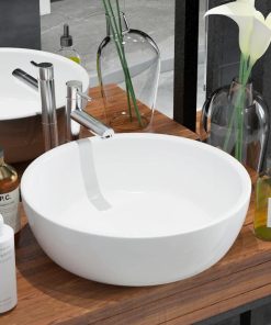 Lavandino Tondo In Ceramica Bianca 42x12 cm