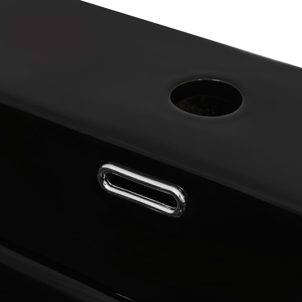 Lavandino Con Foro Rubinetto In Ceramica Nero 76x42,5x14,5 cm