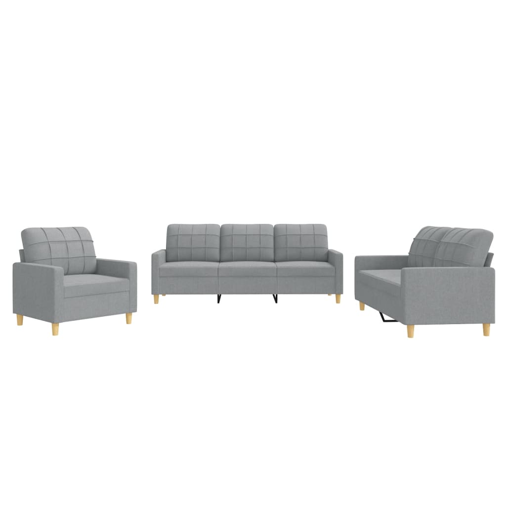 Set Di Divani 3 Pz Con Cuscini Grigio Chiaro In Tessuto - Image 4