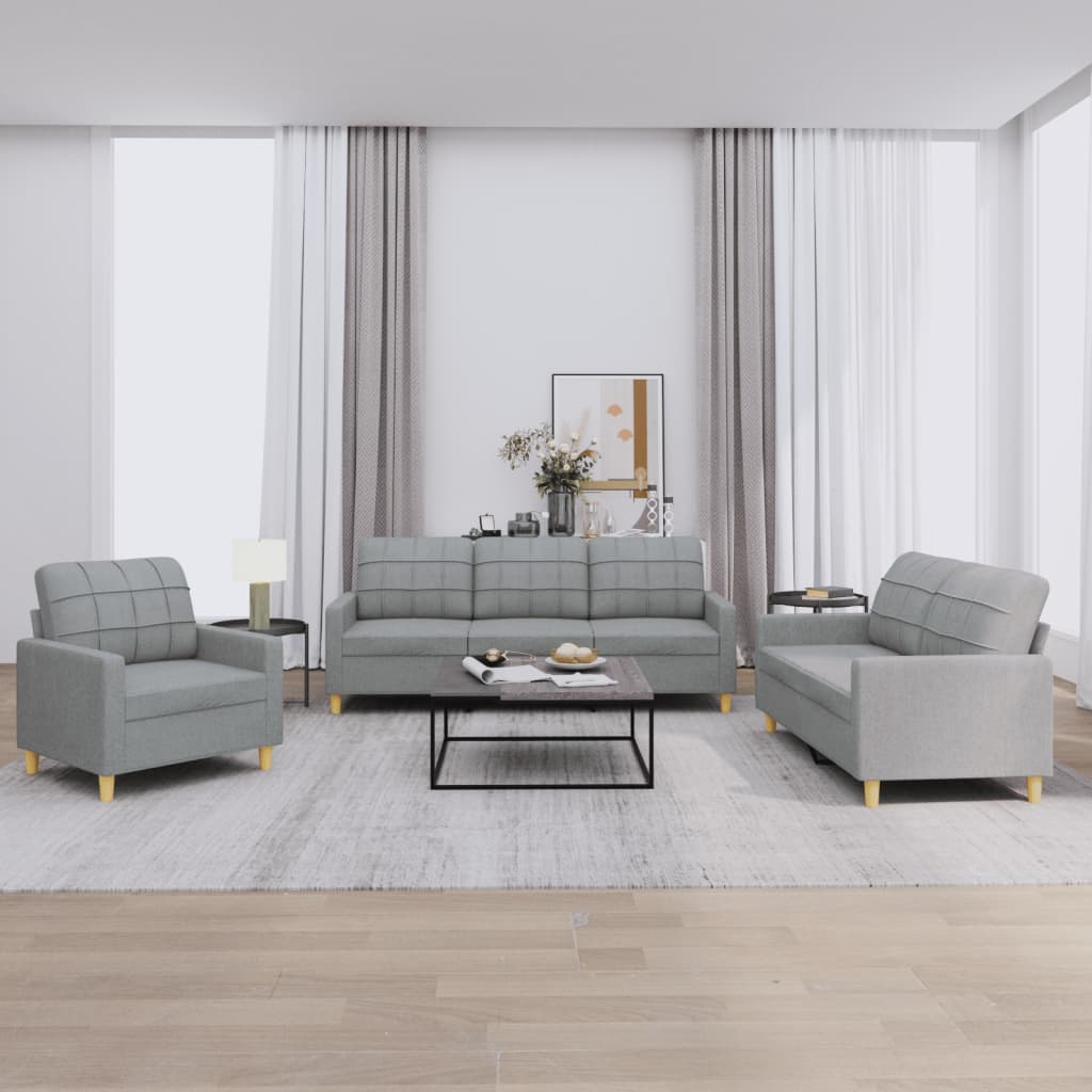 Set Di Divani 3 Pz Con Cuscini Grigio Chiaro In Tessuto - Image 6