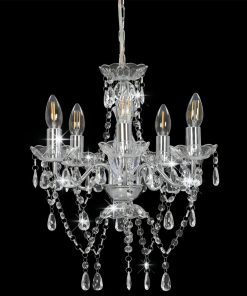 Lampadario Con Perline Di Cristallo Argento Tondo 5 E14