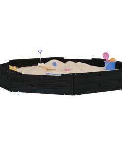 Sabbiera Con Sedute Nera Ottagonale In Legno Massello Di Pino