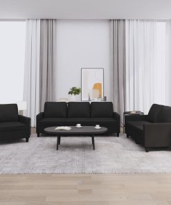 Set Di Divani 3 Pz Con Cuscini Nero In Similpelle