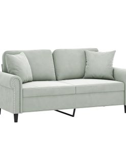 Divano A 2 Posti Con Cuscini Grigio Chiaro 140 Cm In Velluto