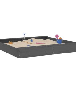 Sabbiera Con Sedute Grigia Quadrata In Legno Massello Di Pino