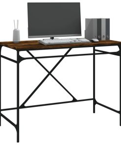 Scrivania Rovere Fumo 100x50x75 Cm In Legno Multistrato E Ferro