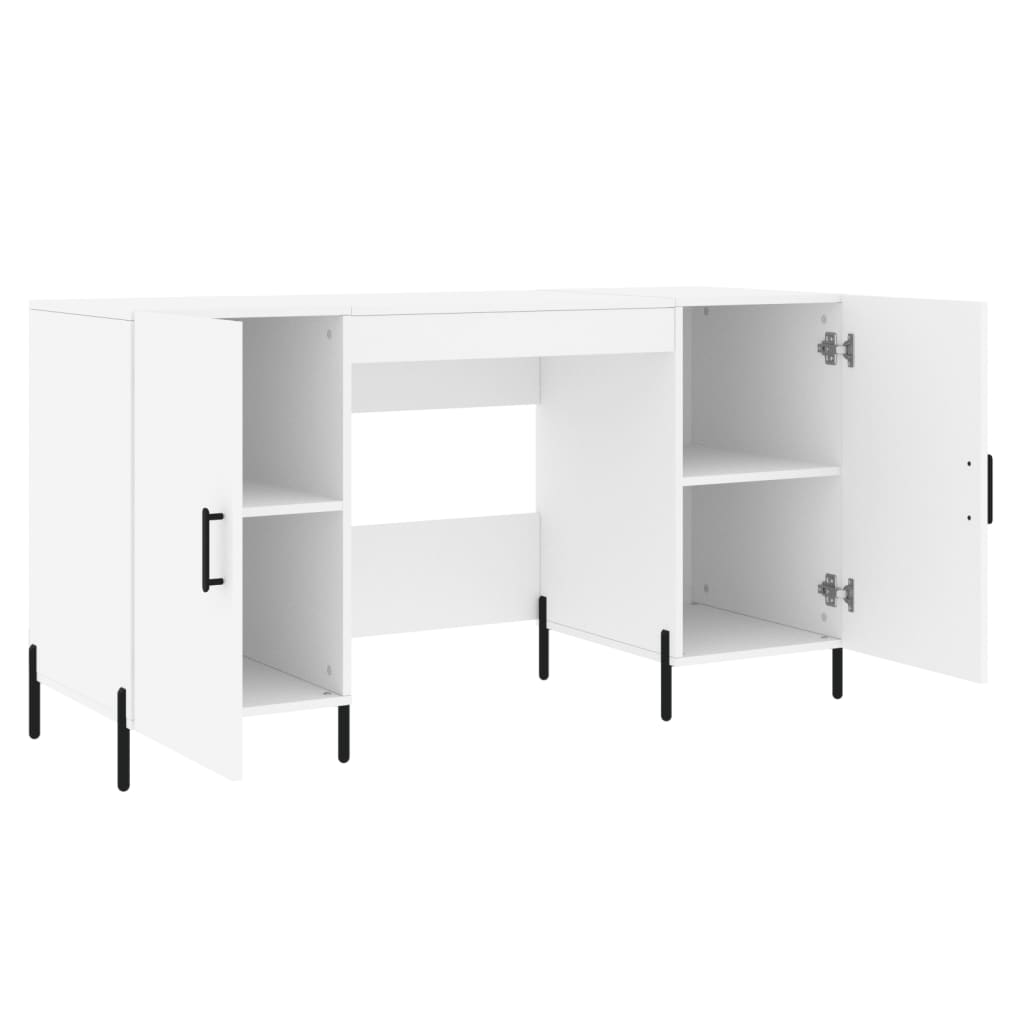 Scrivania Bianca 140x50x75 Cm In Legno Multistrato