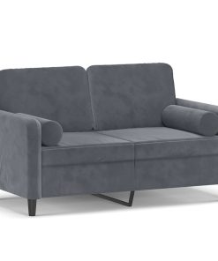 Divano A 2 Posti Con Cuscini Grigio Scuro 120 Cm In Velluto