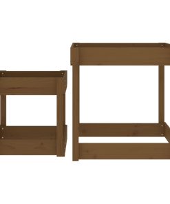 Tavoli Sabbiere 2 Pz Marrone Ambra In Legno Massello Di Pino