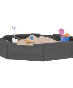 Sabbiera Con Sedute Grigia Ottagonale In Legno Massello Di Pino