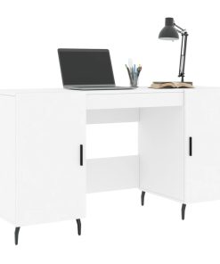 Scrivania Bianca 140x50x75 Cm In Legno Multistrato
