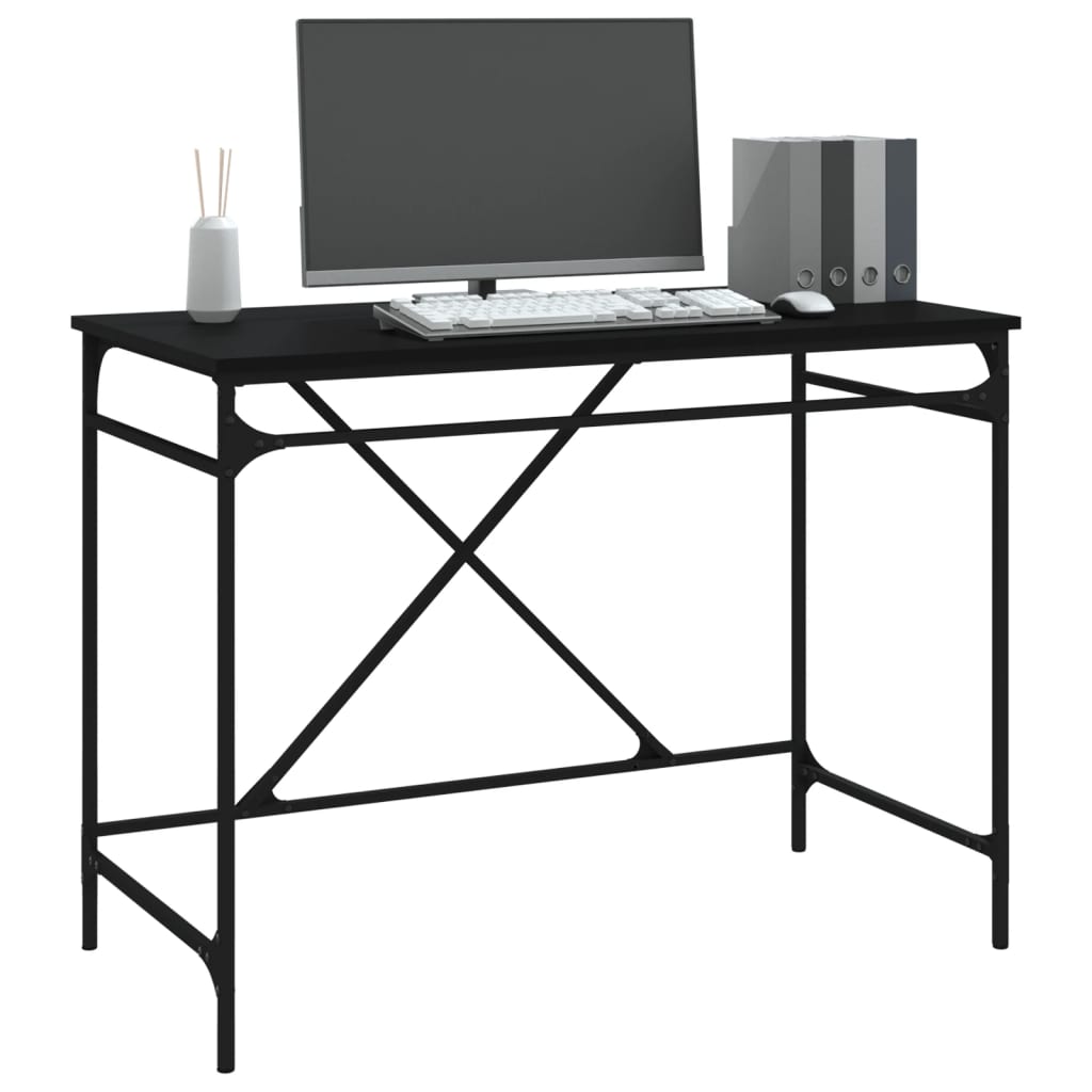 Scrivania Nera 100x50x75 Cm In Legno Multistrato E Ferro