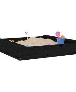 Sabbiera Con Sedute Nera Quadrata In Legno Massello Di Pino