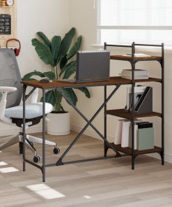 Scrivania Per Computer Con Scaffali Rovere Marrone 120x47x109cm