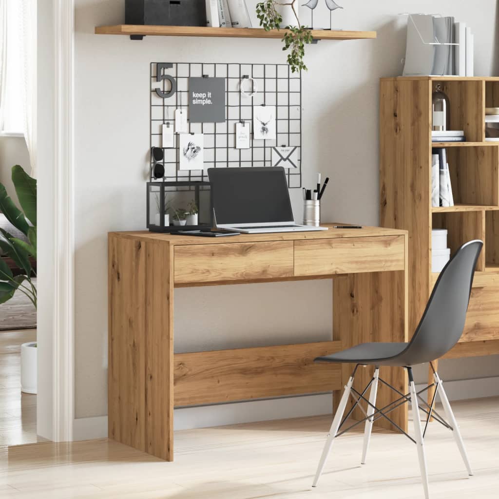 Scrivania Rovere Artigianale 101x50x76,5cm In Legno Multistrato