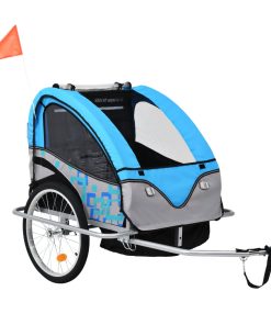 Rimorchio Per Bici E Passeggino 2 In 1 Blu E Grigio