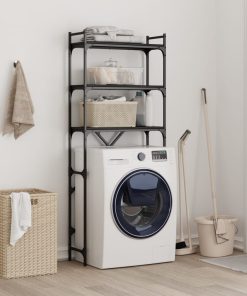 Scaffale Per Lavatrice Nero 67x25x163 Cm In Legno Multistrato