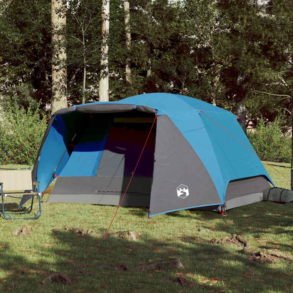 Tenda Da Campeggio Con Portico Per 4 Persone Blu Impermeabile - Image 6