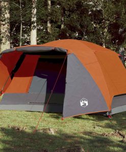 Tenda Da Famiglia Con Portico Per 6 Persone Grigio E Arancione
