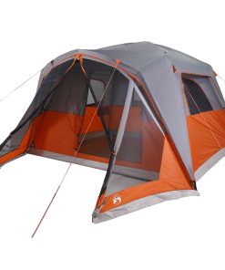 Tenda Da Famiglia Con Portico Per 6 Persone Grigio E Arancione