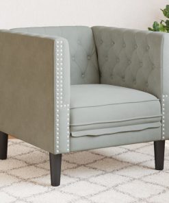 Poltrona Chesterfield Grigio Chiaro In Velluto
