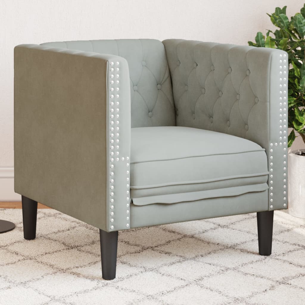 Poltrona Chesterfield Grigio Chiaro In Velluto