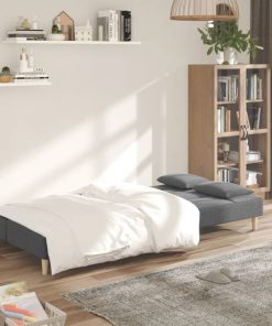 Divano Letto A 2 Posti Con 2 Cuscini Grigio Chiaro In Tessuto