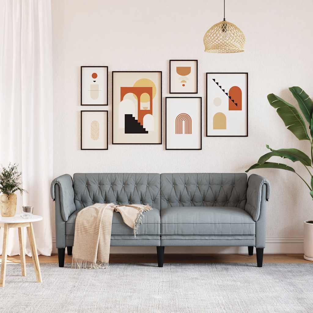 Divano Chesterfield A 2 Posti Grigio Chiaro In Tessuto