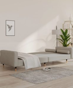 Divano Letto A 2 Posti Con 2 Cuscini Grigio Chiaro In Velluto