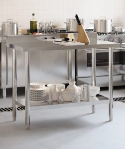 Tavolo Lavoro Cucina Con Paraschizzi 110x55x93cm Acciaio Inox