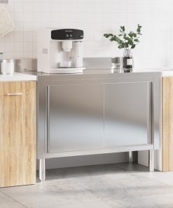 Tavolo Da Lavoro Per Cucina Con Ante Scorrevoli In Acciaio Inox