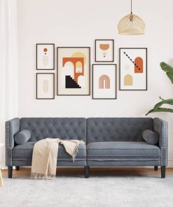 Divano Chesterfield Con Rinforzi 3 Posti Grigio Scuro Velluto