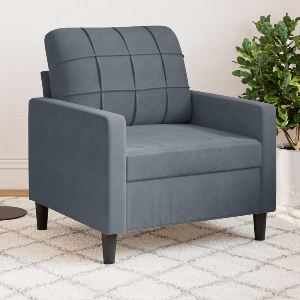 Poltrona Grigio Scuro 60 Cm Velluto