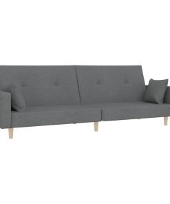 Divano Letto A 2 Posti Con 2 Cuscini Grigio Chiaro In Tessuto