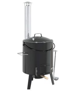 Cannone Gulasch Con Camino E Coperchio Nero Acciaio Smaltato