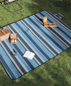 Tovaglia Picnic Pieghevole Onde Blu E Bianco 200x150 Cm Velluto