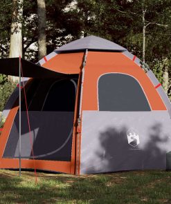 Tenda Campeggio Cabina 4 Pers. Grigio Arancione Rilascio Rapido