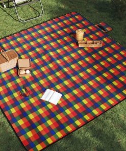 Tovaglia Picnic Pieghevole Quadri Multicolore 200x200cm Velluto