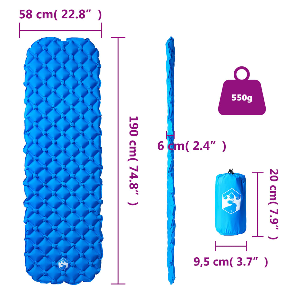 Materasso Campeggio Gonfiabile 1 Persona Blu Marino 190x58x6 cm - Image 3