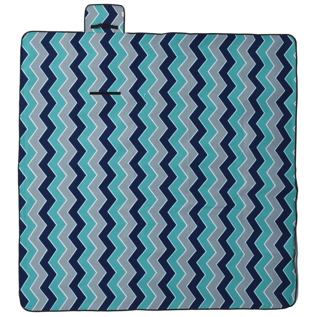 Tovaglia Da Picnic Pieghevole A Onde Blu 200x200 Cm In Velluto