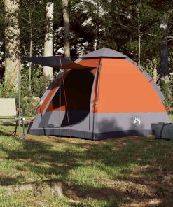 Tenda Campeggio Cabina 4 Pers. Grigio Arancione Rilascio Rapido